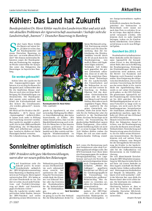 Landwirtschaftliches Wochenblatt Aktuelles Köhler: Das Land hat Zukunft Bundespräsident Dr.