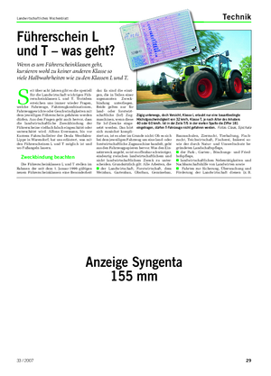 Landwirtschaftliches Wochenblatt Technik Anzeige Syngenta 155 mm Führerschein L und T – was geht?
