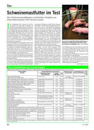 Tier Landwirtschaftliches Wochenblatt Schweinemastfutter im Test Wie 19 Schweinemastalleinfutter aus Nordrhein-Westfalen vom Verein Futtermitteltest (VFT) bewertet wurden.