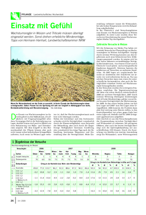 PFLANZE Landwirtschaftliches Wochenblatt Einsatz mit Gefühl Wachstumsregler in Weizen und Triticale müssen überlegt eingesetzt werden.