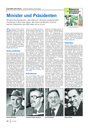 © Ardey-Verlag Münster GESTERN UND HEUTE Landwirtschaftliches Wochenblatt Minister und Präsidenten 60 Jahre Bundesrepublik – das heißt auch: 60 Jahre Landwirtschafts- ministerium in Bonn bzw.