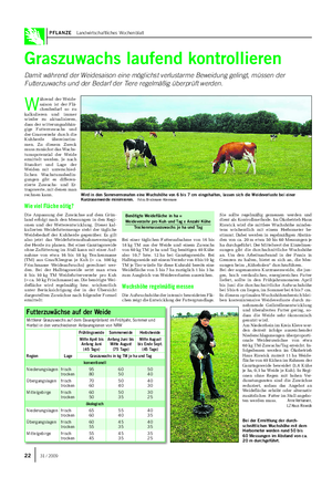 PFLANZE Landwirtschaftliches Wochenblatt W ährend der Weide- saison ist der Flä- chenbedarf so zu kalkulieren und immer wieder zu aktualisieren, dass der witterungsabhän- gige Futterzuwachs und der Grasverzehr durch die Kuhherde übereinstim- men.