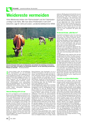PFLANZE Landwirtschaftliches Wochenblatt Weidereste vermeiden Hohe Weidereste treiben den Flächenbedarf und die Futterkosten unnötig in die Höhe.
