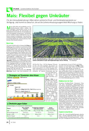 PFLANZE Landwirtschaftliches Wochenblatt Mais: Flexibel gegen Unkräuter Für die Unkrautbekämpfung in Mais stehen zahlreiche Einzel- und Kombinationsprodukte zur Verfügung.
