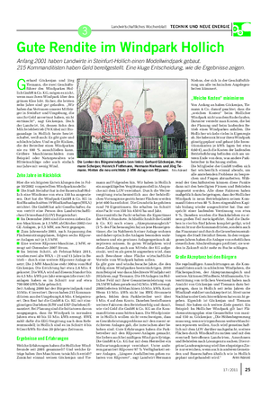 Landwirtschaftliches Wochenblatt TECHNIK UND NEUE ENERGIE G erhard Göckenjan und Jörg Tiemann, die zwei Geschäfts- führer des Windparkes Hol- lich GmbH & Co.