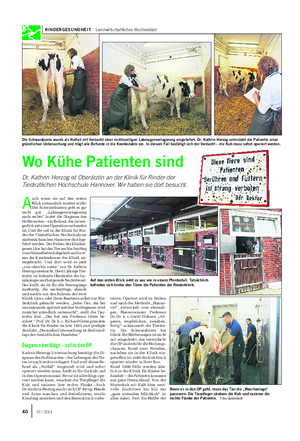 RINDERGESUNDHEIT Landwirtschaftliches Wochenblatt Wo Kühe Patienten sind Dr.