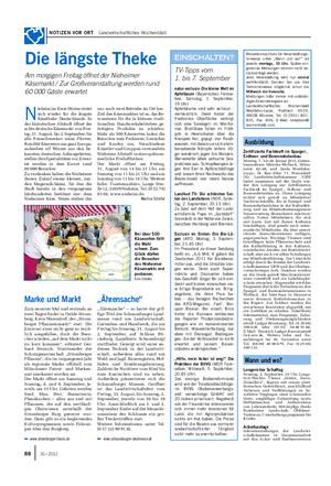NOTIZEN VOR ORT Landwirtschaftliches Wochenblatt 88 35 / 2012 Ausbildung Zertifizierte Fachkraft im Spargel-, Erdbeer- und Beerenobstanbau Montag,7.