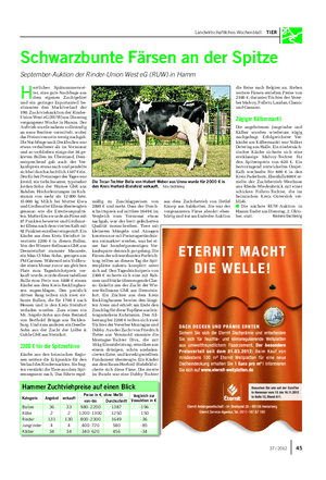 Landwirtschaftliches Wochenblatt TIER H errliches Spätsommerwet- ter, eine gute Nachfrage aus dem eigenen Zuchtgebiet und ein geringer Exportanteil be- stimmten den Marktverlauf der 190.