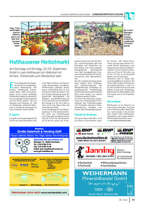 Landwirtschaftliches Wochenblatt SONDERVERÖFFENTLICHUNG E in Ausflugsziel für die gan- ze Familie ist der Holthau- sener Herbstmarkt.
