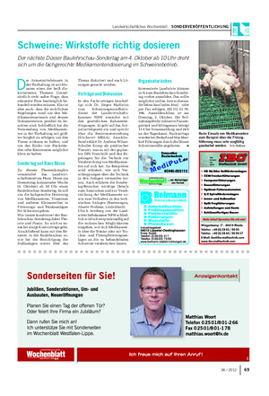 Landwirtschaftliches Wochenblatt SONDERVERÖFFENTLICHUNG Schweine: Wirkstoffe richtig dosieren Der nächste Düsser Baulehrschau-Sondertag am 4.