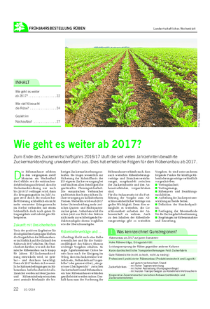 FRÜHJAHRSBESTELLUNG RÜBEN Landwirtschaftliches Wochenblatt INHALT Wie geht es weiter ab 2017?