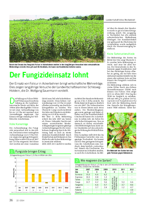PFLANZE Landwirtschaftliches Wochenblatt D iePrüfungvonFolicur(Wirk- stoff Tebuconazol) wurde im Anhang an die Landessor- tenversuche bereits seit Mitte der 1990er-Jahre durchgeführt.