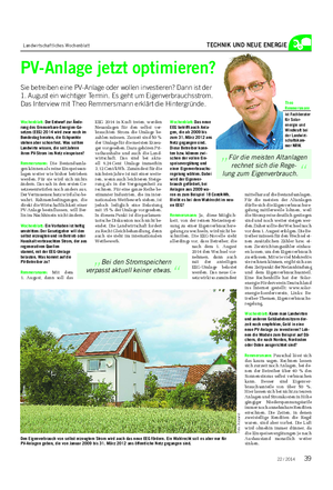 Landwirtschaftliches Wochenblatt TECHNIK UND NEUE ENERGIE PV-Anlage jetzt optimieren?