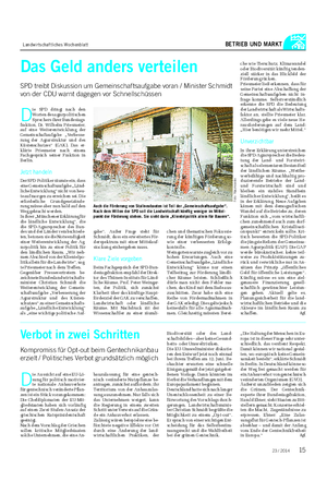 Landwirtschaftliches Wochenblatt BETRIEB UND MARKT D ie SPD dringt nach den Worten des agrarpolitischen Sprechers ihrer Bundestags- fraktion, Dr.
