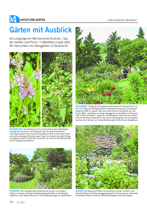 NATUR UND GARTEN Landwirtschaftliches Wochenblatt Gärten mit Ausblick Am vergangenen Wochenende fand der „Tag der Gärten und Parks“ in Westfalen-Lippe statt.