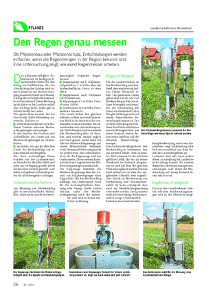 PFLANZE Landwirtschaftliches Wochenblatt Den Regen genau messen Ob Pflanzenbau oder Pflanzenschutz, Entscheidungen werden einfacher, wenn die Regenmengen in der Region bekannt sind.