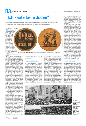 GESTERN UND HEUTE Landwirtschaftliches Wochenblatt „Ich kaufe beim Juden“ Mit ihrer antisemitischen Propaganda stießen die Nazis im ländlichen Sauerland auf deutliche Vorbehalte, ja auch auf Widerstand.