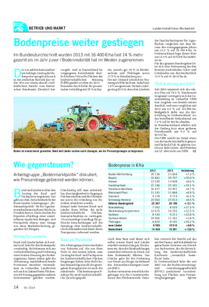 BETRIEB UND MARKT Landwirtschaftliches Wochenblatt D er von zahlreichen Landwir- ten beklagte Anstieg der Bo- denpreise spiegelt sich auch in der amtlichen Statistik klar wi- der.