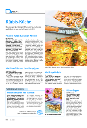 REZEPTE Landwirtschaftliches Wochenblatt Kürbis-Küche Das orange Gemüse gehört einfach zum Herbst – und ist nicht nur an Halloween ein Hit.