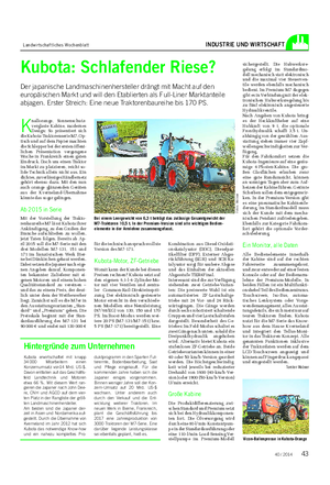 Landwirtschaftliches Wochenblatt INDUSTRIE UND WIRTSCHAFT Kubota: Schlafender Riese?