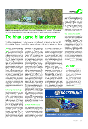 Landwirtschaftliches Wochenblatt PFLANZE C arbon footprint oder auch „CO2-Bilanz“ – diese Begrif- fe werden in der Öffentlich- keit zunehmend bekannter.