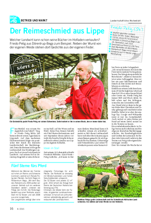 BETRIEB UND MARKT Landwirtschaftliches Wochenblatt Der Reimeschmied aus Lippe Welcher Landwirt kann schon seine Bücher im Hofladen verkaufen?