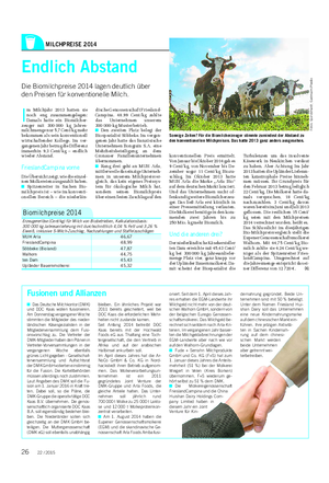 Landwirtschaftliches WochenblattMILCHPREISE 2014 Landwirtschaftliches Wochenblatt Fusionen und Allianzen ■ Das Deutsche Milchkontor (DMK) und DOC Kaas wollen fusionieren.
