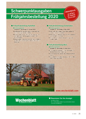 PFL ANZE ■ Frühjahrsbestellung Kartoffeln Erscheinungstermin Ausgabe 9 – Donnerstag, 27.