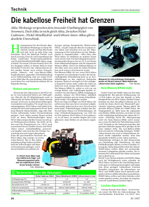 Technik Landwirtschaftliches Wochenblatt H auptargument für den Einsatz akku- betriebener Werkzeuge ist deren Fle- xibilität.