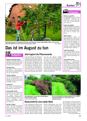 Landwirtschaftliches Wochenblatt Garten In diesem Jahr hat die Pflaumen- ernte nach Angaben der Landwirt- schaftskammer Nordrhein-Westfa- len zehn Tage früher begonnen als üblich.