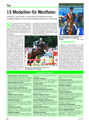 Tier Landwirtschaftliches Wochenblatt 15 Medaillen für Westfalen Fünf Gold-, sieben Silber- und drei Bronzemedaillen gewannen westfälische Pferde und Ponys beim Bundeschampionat in Warendorf.