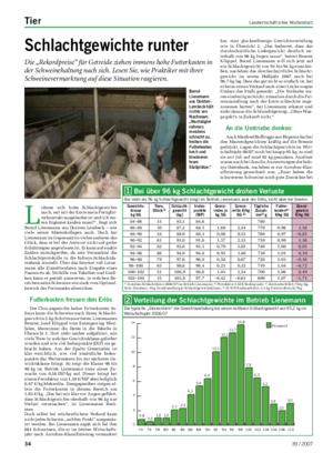 Tier Landwirtschaftliches Wochenblatt Schlachtgewichte runter Die „Rekordpreise“ für Getreide ziehen immens hohe Futterkosten in der Schweinehaltung nach sich.