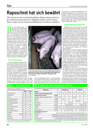 Tier Landwirtschaftliches Wochenblatt Rapsschrot hat sich bewährt Über Praxisversuche mit dem Eiweißträger Rapsextraktionsschrot in der Schweinemast berichten Dr.