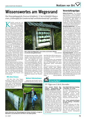 Landwirtschaftliches Wochenblatt Notizen vor Ort Wissenswertes am Wegesrand Das Naturpädagogische Zentrum Schelphof e.
