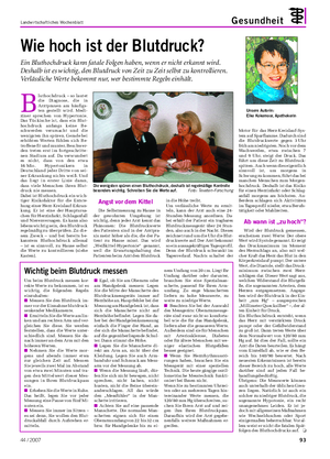 Landwirtschaftliches Wochenblatt Gesundheit Unsere Autorin: Elke Kokemoor, Apothekerin Wie hoch ist der Blutdruck?