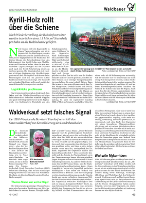 Landwirtschaftliches Wochenblatt Waldbauer Kyrill-Holz rollt über die Schiene Nach Wiederherstellung der Bahninfrastruktur wurden inzwischen etwa 1,1 Mio.