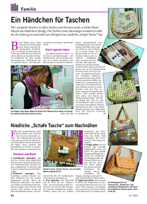 Familie Landwirtschaftliches Wochenblatt Ein Händchen für Taschen Wer verspielte Taschen in allen Farben und Formen sucht, wird bei Beate Mazek aus Paderborn fündig.