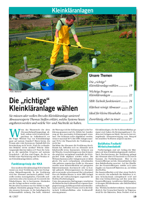 Landwirtschaftliches Wochenblatt KleinkläranlagenKleinkläranlagenKleinkläranlagen Unsere Themen Die „richtige“ Kleinkläranlage wählen .