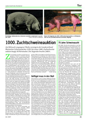 Landwirtschaftliches Wochenblatt Tier Z wei Jubiläen standen am Dienstag ver- gangener Woche in Krefeld auf dem Programm: Der Landesverband Rhei- nischer Schweinezüchter (LRS) ver- band das 75-jährige Bestehen der Züchterverei- nigung mit seiner 1000.
