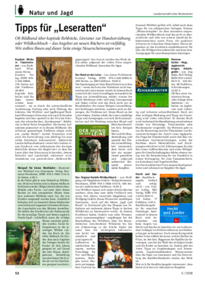 Natur und Jagd	 Landwirtschaftliches	Wochenblatt Tipps für „Leseratten“ Ob Bildband über kapitale Rehböcke, Literatur zur Hundeerziehung oder Wildkochbuch – das Angebot an neuen Büchern ist vielfältig.