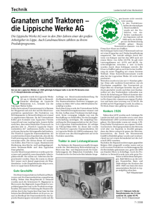 Technik	 Landwirtschaftliches Wochenblatt Granaten	und	Traktoren	–	 die	Lippische	Werke	AG Die Lippische Werke AG war in den 20er-Jahren einer der großen Arbeitgeber in Lippe.
