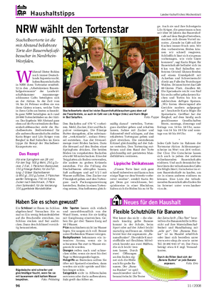 Haushaltstipps	 Landwirtschaftliches Wochenblatt NRW	wählt	den	Tortenstar Stachelbeertorte ist die mit Abstand beliebteste Torte der Bauernhofcafé- besucher in Nordrhein- Westfalen.