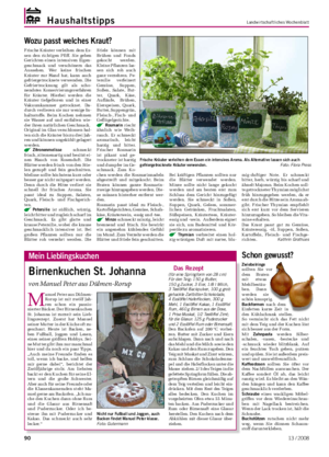 Haushaltstipps	 Landwirtschaftliches Wochenblatt Frische Kräuter verleihen dem Es- sen den richtigen Pfiff.