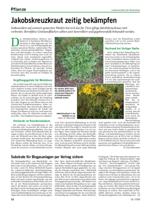 Pflanze	 Landwirtschaftliches Wochenblatt Jakobskreuzkraut	zeitig	bekämpfen Insbesondere auf extensiv genutzten Weiden hat sich das für Tiere giftige Jakobskreuzkraut weit verbreitet.