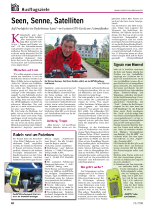 Ausflugsziele	 Landwirtschaftliches Wochenblatt Seen,	Senne,	Satelliten Auf Probefahrt im Paderborner Land – mit einem GPS-Gerät am Fahrradlenker K inderleicht geht das,“ sagt Karl Heinz Schäfer.