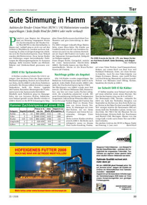 Landwirtschaftliches Wochenblatt Tier P ünktlich zum Beginn der Silosaison fand am Dienstag vergangener Woche die Zuchtviehauktion der Rinder-Uni- on West (RUW) in den Zentralhallen in Hamm statt.