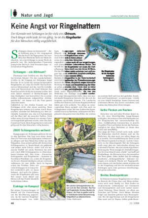 Natur und Jagd Landwirtschaftliches Wochenblatt S chlangen-Alarm im Gartenteich“ – die- se Meldung ging in der vergangenen Woche durch die Tagespresse.