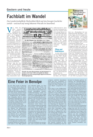 Gestern und heute © Ardey-Verlag Münster Fachblatt im Wandel Das Landwirtschaftliche Wochenblatt blickt auf eine bewegte Geschichte zurück – und auch auf wenig bekannte Wurzeln im Sauerland.