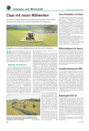Industrie und Wirtschaft Landwirtschaftliches Wochenblatt Claas mit neuen Mähwerken Für die kommende Saison hat Landtechnik-Spezialist Claas etliche Neuheiten im Bereich der Futtererntetechnik im Programm.