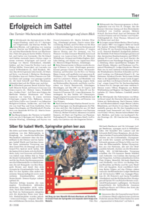 Landwirtschaftliches Wochenblatt Tier Die dritte und letzte Olympia-Bericht- erstattung von den Reiterspielen in Hongkong im Landwirtschaftlichen Wochenblatt informiert über die Ein- zelfinals in der Dressur und im Sprin- gen.